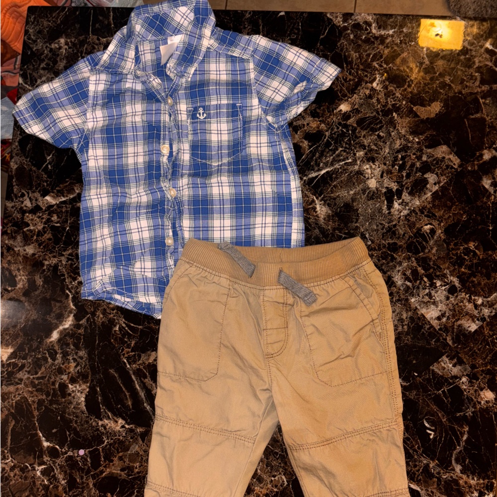 Carter's Blue and White Plaid Button Down Shirt
